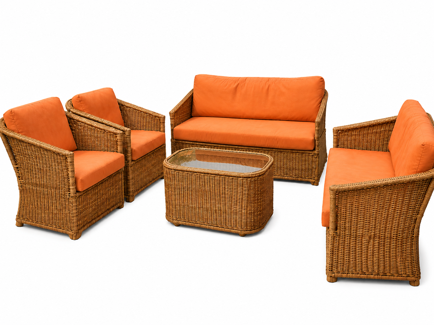 SALON 7 PLACES EN ROTIN NATUREL MODELE 1